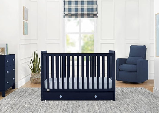 GAP babyGap Graham 4-in-1 Convertible Crib with Storage Drawer - Greenguard Gold Certified, Navy/Light Blue