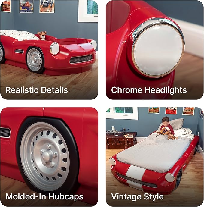 Step2 Roadster Toddler-to-Twin Bed, Crib to Twin Transition Race Car Bed, Adjustable, Ages 3+ Years Old, Easy Assembly, Red