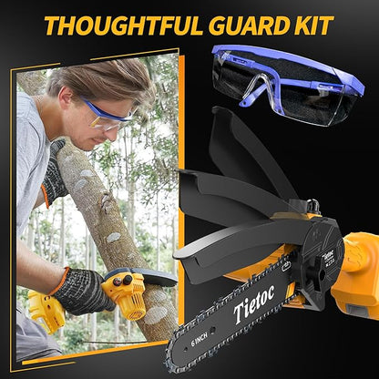 Tietoc Chainsaw, Electric Mini Chain Saw Cordless Power Hand Saw with 4000mAh Battery and Oil System for Tree Trimming & Wood Cutting, Garden Tools Gift for Men Dad Husband Gardener | 6 Inch