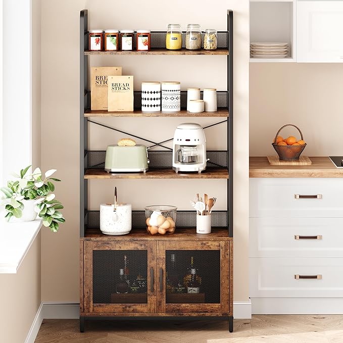 GAOMON Industrial Bookshelf with Doors 70.87" Tall Bookcase with 4 Tiers Open Storage Shelf Rustic Bookshelves Display Rack Cabinet Farmhouse Bookshelf for Bedroom, Living Room, Home Office, Brown