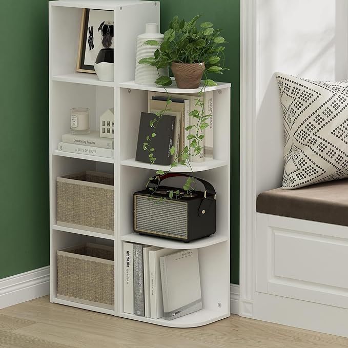 Furinno Pasir 3-Tier Corner Open Shelf Bookcase, White