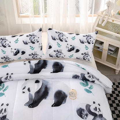 CVHOUSE Panda Bedding Set,Panda Comforter Twin,Cute Panda Comforter Set for Girls Kids Teens,Kawaii Panda Quilt Set with 1 Comforter and 2 Pillow Cases- 3 Piece