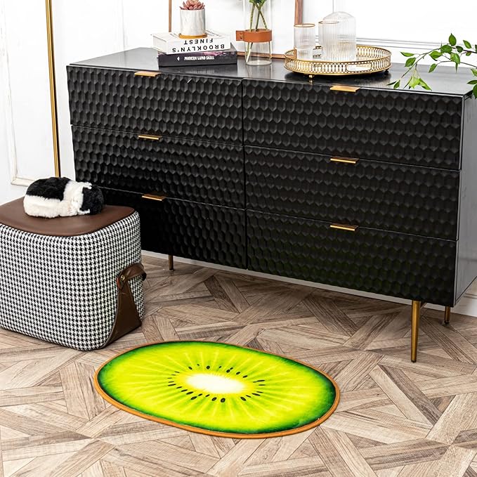 Bath Rugs for Bathroom Non Slip, Kiwi Fruit Shaped Washable Shower Bath Mat Absorbent Door Mat for Bathroom Bedroom Kitchen Soft Floor Area Rug Cute Cartoon Carpet Bathmat Tub Home Decor 18.5x25.6in