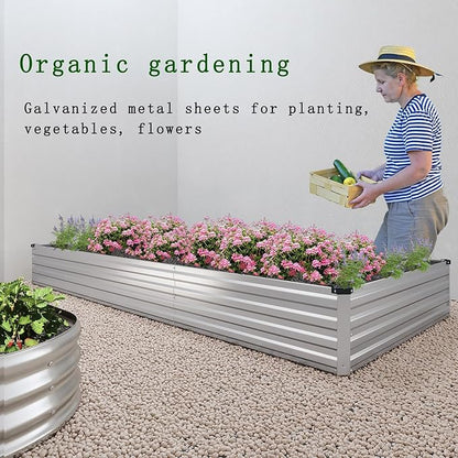 8×2×1FT(2PCS) Galvanized Raised Garden Bed Kit, Metal Planter Boxes，Large Outdoor Planters Garden for Planting Vegetables,Flowers,Herbs -Silver