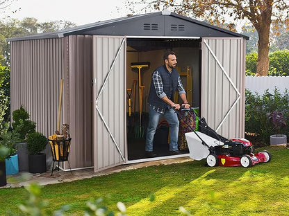 U-MAX 8' x 10' Shed Outdoor Storage Shed Clearance, Extra Large Yard Steel Metal Garden Shed with Design of Lockable Doors, Tool and Utility Storage for Backyard, Garden, Patio, Outside use in Taupe