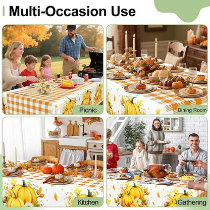 6 Packs Buffalo Disposable Table Cloth, 54 x 108 Inch Waterproof Plastic Tablecloth, Rectangle Pumpkin Orange and White Checkered Table Covers for Picnic, Birthday, Party
