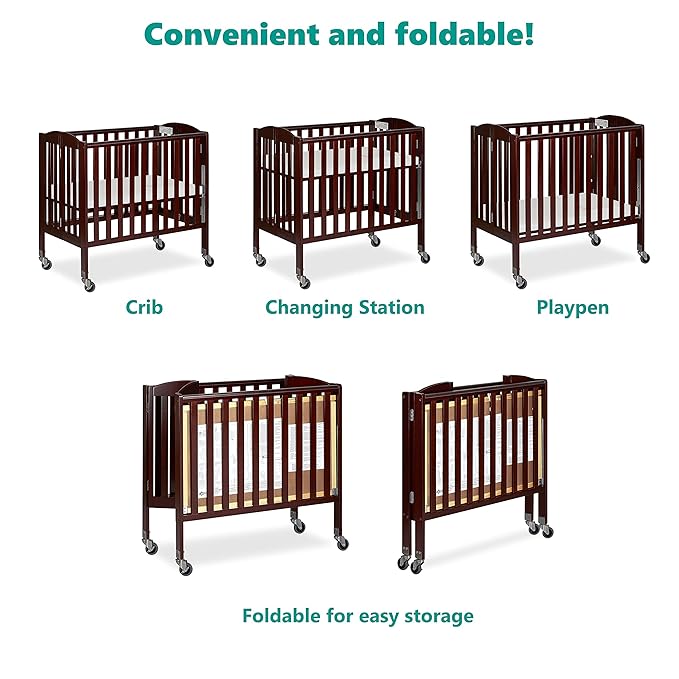 3-in-1 Folding Portable Crib, Espresso, Large