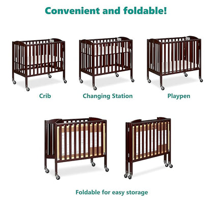 3-in-1 Folding Portable Crib, Espresso, Large