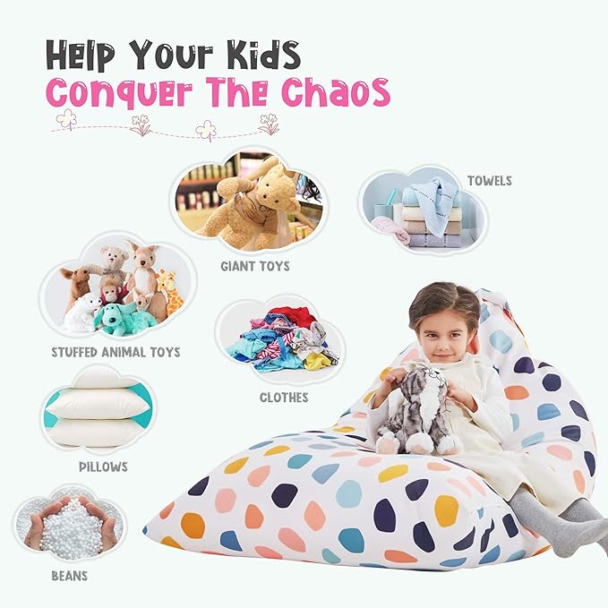 Nobildonna Stuffed Animal Storage Bean Bag for Kids (No Filler), Extra Large 250L Bean Bag Chair Cover Only, Washable Beanbag Without Filling Soft Premium Canvas Stuffable Bean Bag Cover (Pebble)