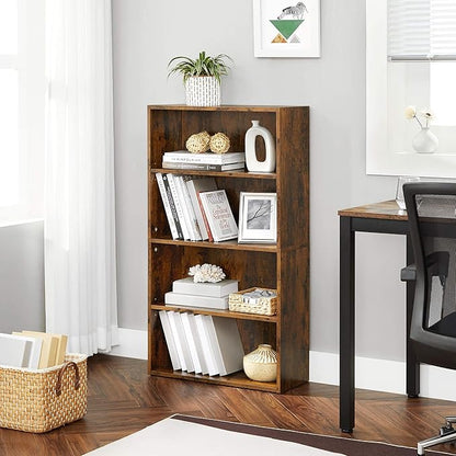 VASAGLE Bookshelf, 23.6 Inches Wide, 4-Tier Open Bookcase with Adjustable Storage Shelves, Floor Standing Unit, Rustic Brown ULBC164X01