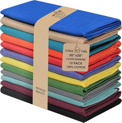 Urban Villa Cloth Napkins Cotton 20x20 (Set of 12) Multi