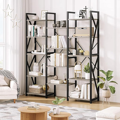 GAOMON Triple Wide 5 Tier Book Shelf, 70.8” Tall Bookcase with 14 Open Shelves, Large Industrial Bookshelves and Bookcases with Metal Frame for Home Office, Study Room, Living Room-Grey