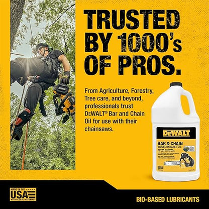 DEWALT – Biodegradable Bar & Chain Oil – Green, Eco-Friendly, Non-Toxic Professional Bar & Chainsaw Lubricant – Ultraclean All-Season Oil for Gas, Electric Saw, and Pole Saw, 1 Gallon