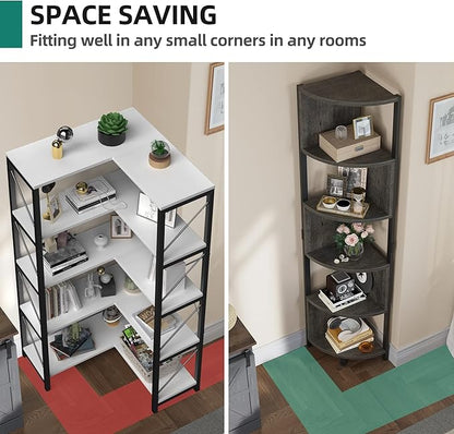 YITAHOME 6-Tier Corner Shelf, 68.8" Tall Industrial Free Standing Corner Bookshelf, 6 Shelf Display Corner Bookcase Open Small Book Shelves for Bedroom, Living Room, Small Space, Charcoal Gray + Black