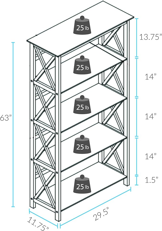 Casual Home Montego 5-Shelf Bookcase, Black (New)