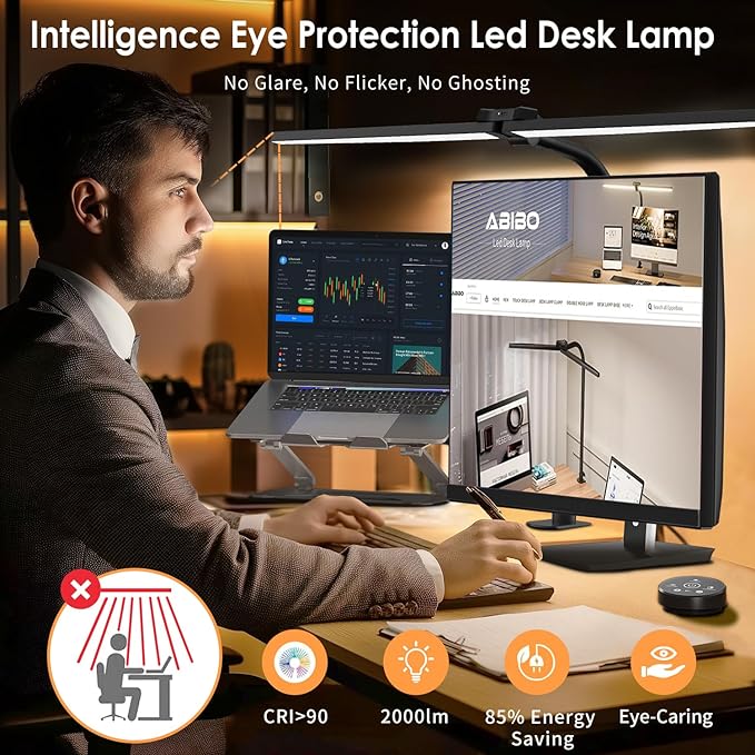 LED Desk Lamp, 24W Bright Architect Desk Lamp for Home Office, Clamp Desk Light with Adjustable Flexible Gooseneck & Remote Control, Eye Caring Table Light for Workbench Study Reading Drafting