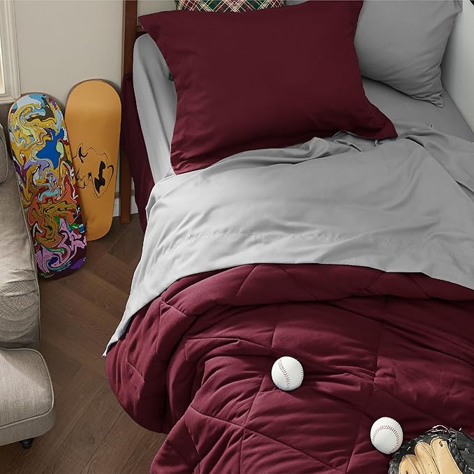Bedsure Burgundy Twin XL Comforter Set - 5 Pieces Reversible Twin XL Bed in a Bag Twin XL Bed Set with Comforters, Sheets, Pillowcase & Sham, Twin XL Bedding Sets
