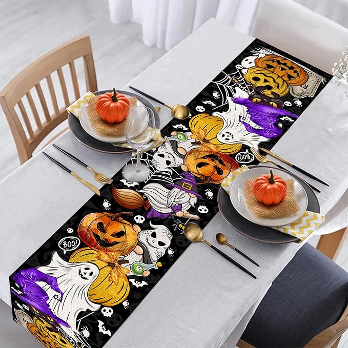 Halloween Table Runner 108 Inches Long Pumpkin Black Cat Halloween Table Runners Happy Halloween Boo Ghost Theme Decor for Kitchen Dining Table Home Party Decorations