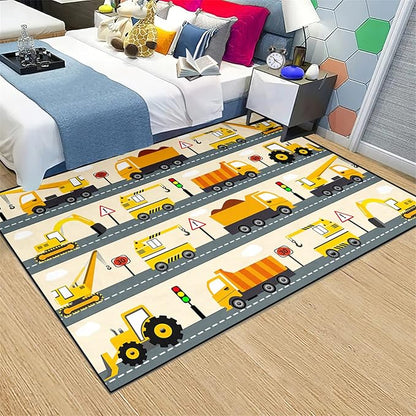 Construction Rug Car Rug Construction Rugs for Boys Room Cartoon Truck Area Rug Construction Play Mat Car Rug for Boys Room Construction Decor for Boys Room 2'5''×4'