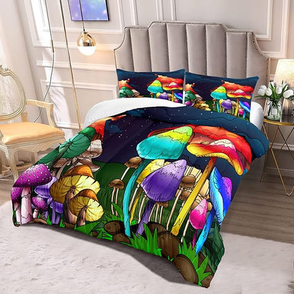 Mushroom Twin Comforter Sets for Girls Mushroom Print Kids Twin Bedding Set Mushroom Twin Girls Bedding Set Twin Comforter Set for Girl, Colorful, 1 Comforter+1 Pillowcase