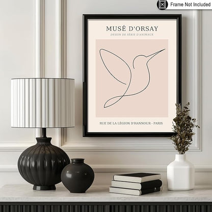 Poster Master Vintage Poster - Retro One Line Hummingbird Drawing Print - Bird Line Art - Minimal Gift for Him, Her, Animal Lover - Abstract Decor for Home, Office, 18x24 Unframed Wall Art
