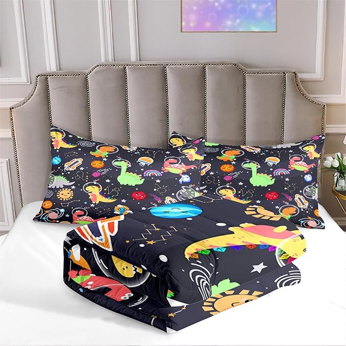 Dinosaur Bedding Set for Boys - 2Pcs Lovely Black Dinosaur Bedding Set for Bedroom Twin Size Cute Animal Patterns Dinosaur Comforter Set for Boys Girls Teens Kids Room Decor, 1 Quilt 1PillowCase