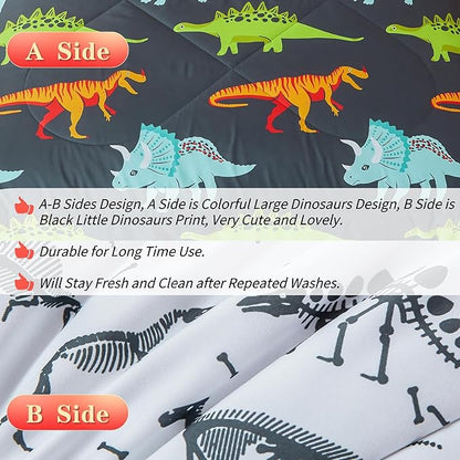 RYNGHIPY Dinosaur Bedding Set Full Size Dinosaur Kids Comforter Set for Boys Girls Soft Breathable Cute Dinosaur Bed Set for All Season (Black,Full)