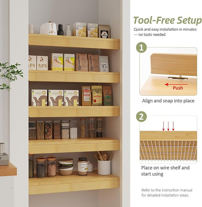 Wire Shelf Covers, Bamboo Wire Rack Covers for Pantry, Closet，Kitchen (5pcs, 30" W x 12" D, Natural)