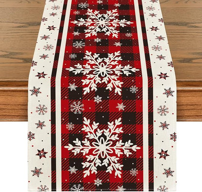 Artoid Mode Buffalo Plaid Snowflakes Christmas Table Runner, Seasonal Winter Kitchen Dining Table Decoration for Home Party Decor 13x108 Inch