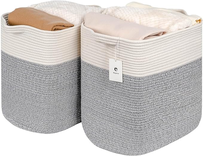 Tall Storage Bins Rectangle Basket Cotton Extra Large Toy Storage Hamper Rectangular with Handles,Decorative Blanket Laundry Basket for Living room,Dog Baskets Large Basket for Toys 2 pack