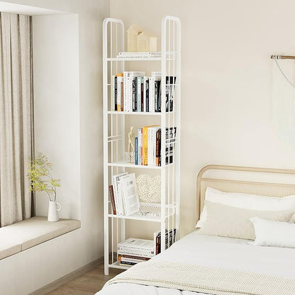 Bookshelf Storage Shelf Bookcase Freestanding Storage Stand for Living Room, Bedroom, Kitchen, Rust Resistance, Easy Assembly Free Combination Multi-Functional Organizer (5 Tiers,White)