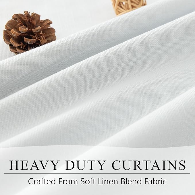 White Black Out Curtains 54 Inch Long 2 Panel Elegant Short Summer Curtains for Living Room Thermal Insulated Cotton Linen Blackout Drapes for 52-56 Inch Bay Window Country Chic Back Tab 52x54 Length