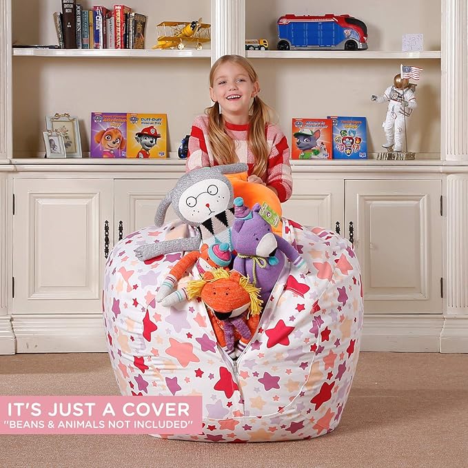 Aubliss Stuffed Animal Bean Bag Storage Chair, Beanbag Covers Only for Organizing Plush Toys, Turns into Bean Bag Seat for Kids When Filled, Large 38"-Canvas Pattern Sparkling Star