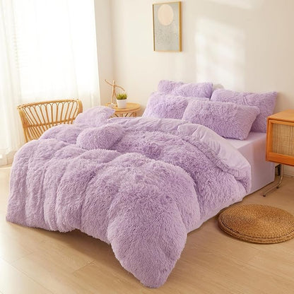 Fluffy Lilac comforters Cover twin size - Ultra Soft Plush Lilac bedding Sets 2 Pieces (1 faux fur comforter Cover + 1 fuzzy pillow case) girls shaggy Lilac twin bed set (Lilac, Twin)