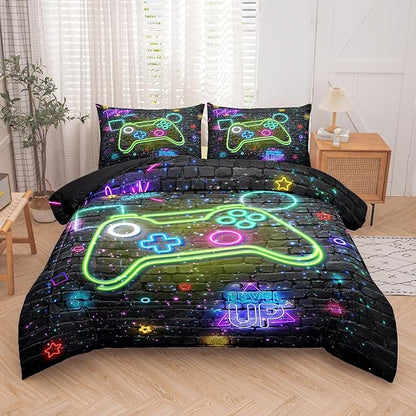 Boys Queen Size Bedding Set, Kids Bedding Sets for Boys, Gaming Comforter Sets for Boys, Teen Boys Gaming Bedding Sets, Gamer Room Decor for Boys Teens Girls (1 Comforter +2 Pillowcases)