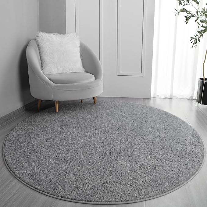 Round Area Rugs for Bedroom Living Room, 4x4 Grey Super Soft Comfy Thickened Memory-Foam Indoor Circle Carpets, Modern Aesthetic Minimalist Carpet for Boys Girls Adults Nursery Home Décor