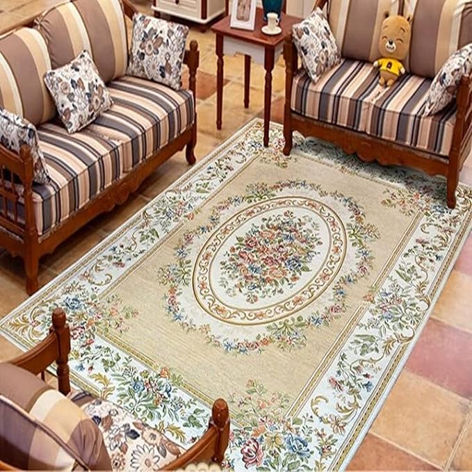 Home Collection Floral Area Rugs Rural Rose Design Accent Carpet for Living Room/Dining Room Floo, 6′6″ × 9′6″, Beige Garden