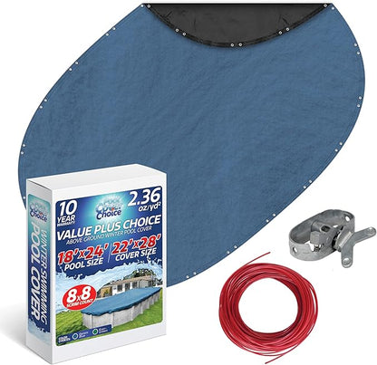 Winter Swimming Pool Cover for 18 ft x 24 ft Aboveground Oval Pool Size, Value Plus Choice Series, Solid Material, Color - Denim Blue, Pool Cover Choice 351824-4CHOICE