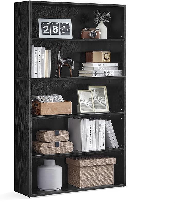 VASAGLE Bookshelf, 31.5 Inches Wide, 5-Tier Open Bookcase with Adjustable Storage Shelves, Floor Standing Unit, Ebony Black ULBC175T56