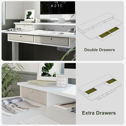 BANTI Height Adjustable Electric Standing Desk with 4 Drawers, 48 x 24 Inch Table with Storage Shelf, Sit Stand Desk, White Top