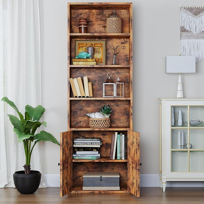 oneinmil 6 Tier Bookshelf and Bookcase Set of 2,Wooden Bookshelves with Cabinet Doors, Floor Bookshelves and Office Storage Cabinets for Home Office, Living Room,Brown