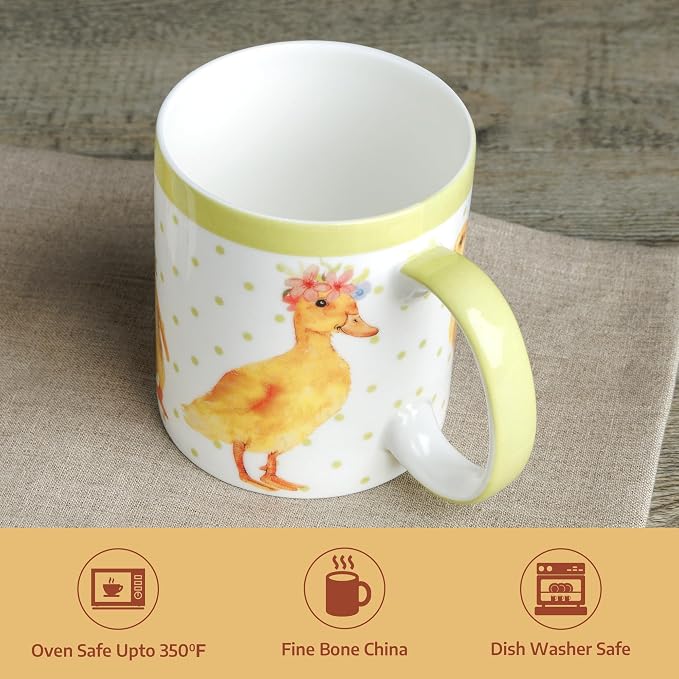 Maison d' Hermine Coffee Mug with Handles Tea Cups (15 Ounce, Pack of 1) | Fine Bone China Coffee Mugs for Hot Beverages Cappuccino Latte Home Spring Summer -Ducklings In Spring - Happy Ducklings