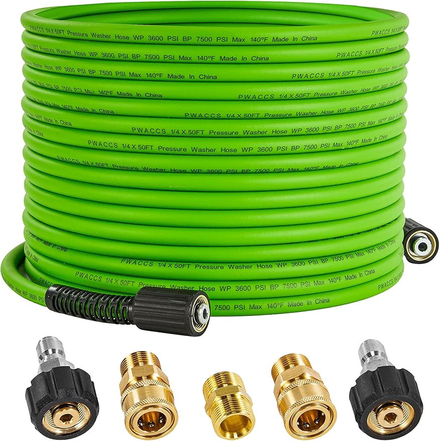 PWACCS Pressure Washer Hose for Power Washer – 3600 PSI Kink Resistant Pressure Washing Extension Hose 50 FT x 1/4" – Universal Electric Power Wash Hose for Replacement – Compatible with M22 Fittings