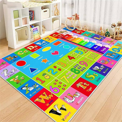 Kids Alphabet Play Game Rug - 3' 3" x 5' 3" ABC Numbers and Shapes Educational Learning Toddler Carpet - Kids Room Playroom Classroom Kindergarten Activity Fun Soft Non-Slip Mat