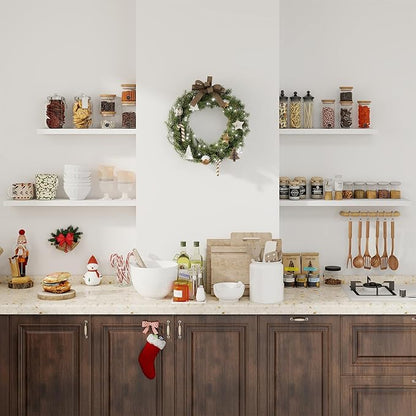 Fun Memories Floating Shelves for Wall, 22.5" Rustic Wood Deep Wall Mounted Shelves with Invisible Brackets for Decor & Storage, Floating Shelf for Living Room, Bathroom (White, Set of 2)