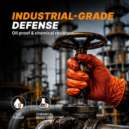 TitanFlex Heavy Duty Industrial Orange Nitrile Gloves, 8-mil, Gloves Disposable Latex Free with Raised Diamond Texture Grip, Powder Free, Rubber Glove, Mechanic Gloves,100-ct Box (Large)