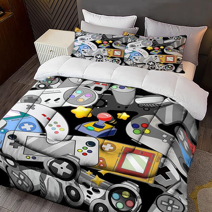 Sunnycitron Gaming Comforter for Boys Teen Gamer Comforter Queen Size Gaming Bedding Kids Bed Comforter set Boys Bedding quilt Down Alternative Comforter Game Room Decor,1 Comforter +2Pillowcase