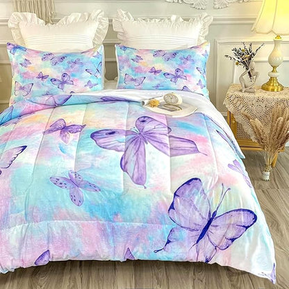 CVHOUSE Butterfly Comforter Sets King for Girls Women,Butterfly Bedding Sets King Set,Butterflies Bedspread,Butterfly Duvet,Butterfly Bed Set,Butterflies Quilt Set 3 Pcs 1 Comforter and 2 Pillowcases