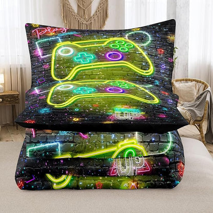NINENINE Full Size Bedding Sets for Boys,5PCS Gaming Bedding Sets,Full Size Comforter Size for Boys,Boys Bedding Full Size(1Comforter, 1Flat Sheet, 1Fitted Sheet, 2Pillowcases)