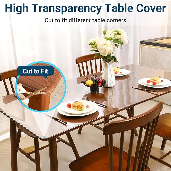 Clear Round Table Cover Protector 36 Inch, 1.5mm Transparent Plastic Table Protector Waterproof, Anti-Scratch Clear Desk Mat for Office Desktop Dresser Dining Table, FDA Compliant